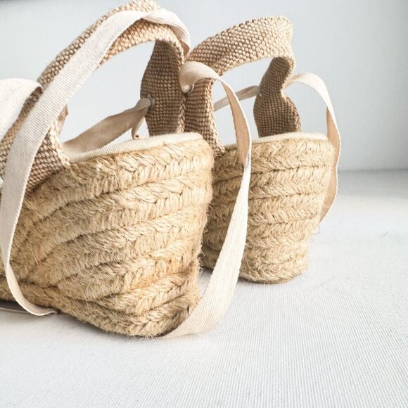 Embroidered Canvas Ankle Tie Wrap Wedge Espadrilles 9 - Picture 5 of 8